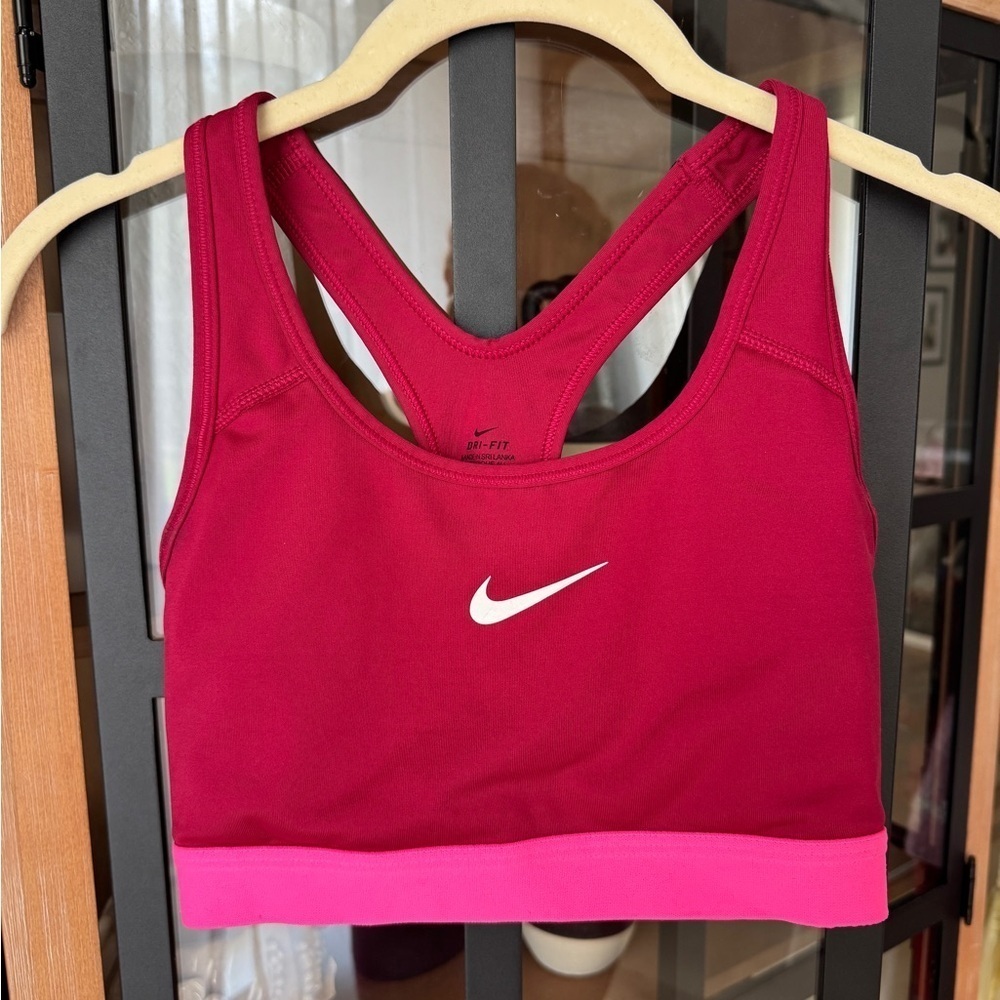 Nike Dri-Fit sports bra racerback burgundy logo tank workout top pink